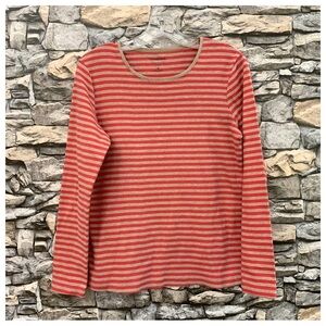 #47 Croft & Barrow Classic Tee Tan Beige Coral Striped Blouse Shirt Top Tunic